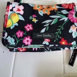 Vera Bradley Black Floral Cosmetic Case with Bright Multi Flowers